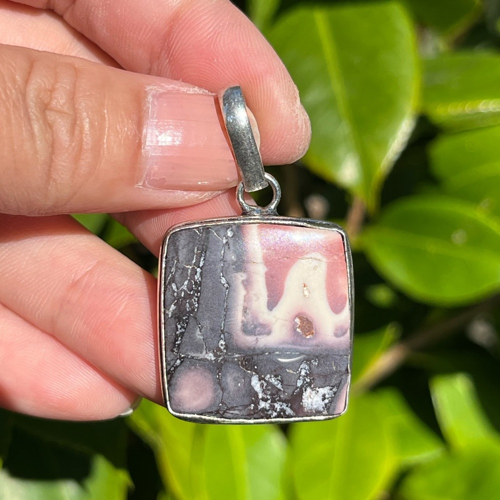 Silver plated porcelain jasper square pendant‎